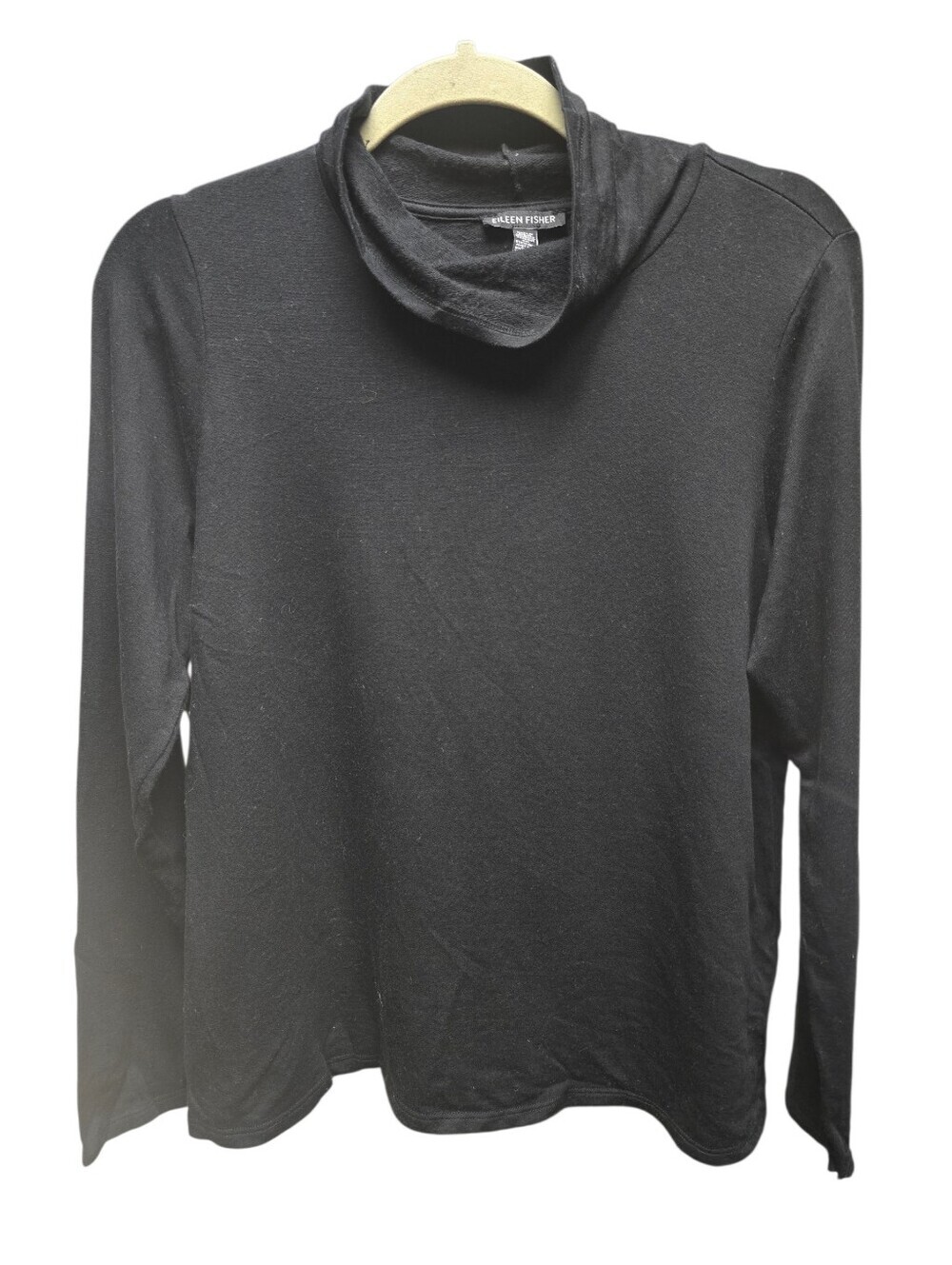 Eileen Fisher Black Tencel Jersey Scrunch Neck Long Tunic Top Sz. M